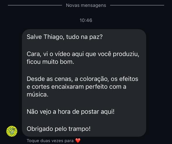 Print de conversa do Instagram com Alfa Volk Oficial elogiando o vídeo produzido